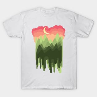 Crescent moon and green mountains T-Shirt